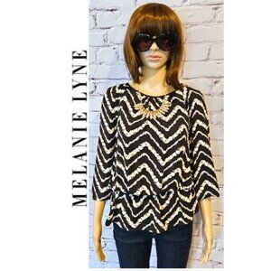 MELANIE LYNE, Black and cream chevron print peplum blouse